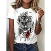 Sommer Rund Hals 3D Dyreprint Topp Moteable Casual Kortarmet Dame T-skjorter