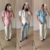 2026 Blazer Corto Asimmetrico da Donna con Scollo a V Manica Corta Vestibilità Aderente Chic da Ufficio Giacca Leggera da Tailleur