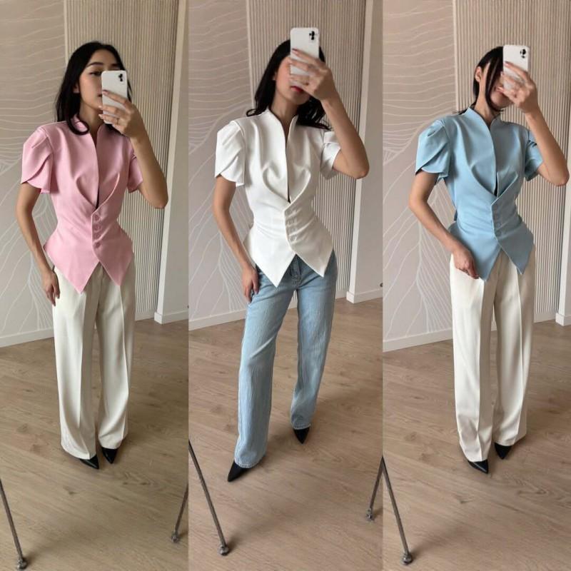 2026 Blazer Corto Asimmetrico da Donna con Scollo a V Manica Corta Vestibilità Aderente Chic da Ufficio Giacca Leggera da Tailleur