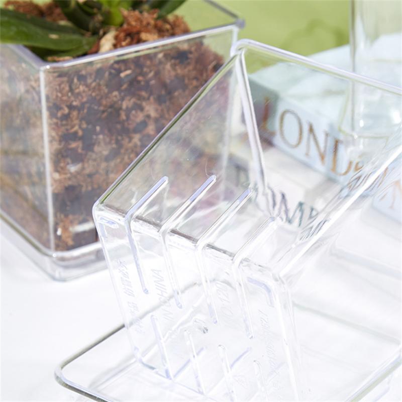 Mini Transparent Flowerpot Phalaenopsis Succulents Breathable Vase with Tray Plastic Seeding Nursery Pot for Home Window Decors