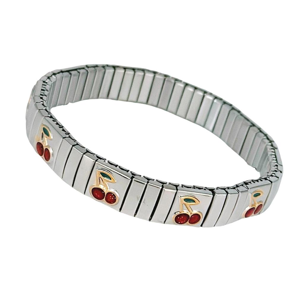 Trendy Cherrys Strawberry Fruit Design Adjustable Bracelet Italian Craftsmanship Comfortable Jewelry for Women Girls