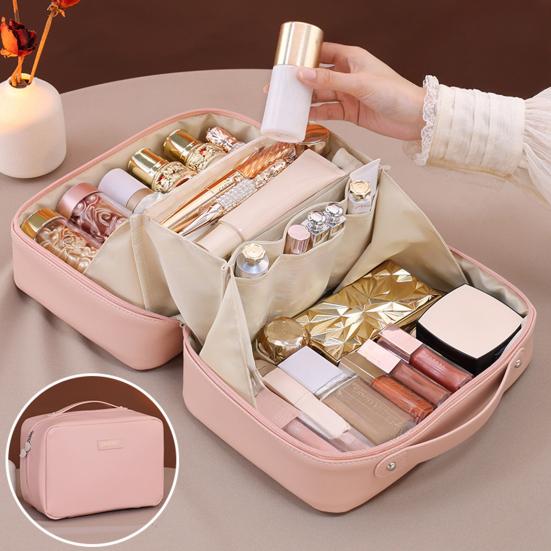 Travel Makeup Bag Portable Open Flat Toiletry Bag Waterproof Large Capacity Cosmetic Organizer for Women Business Trip Vacation Use
