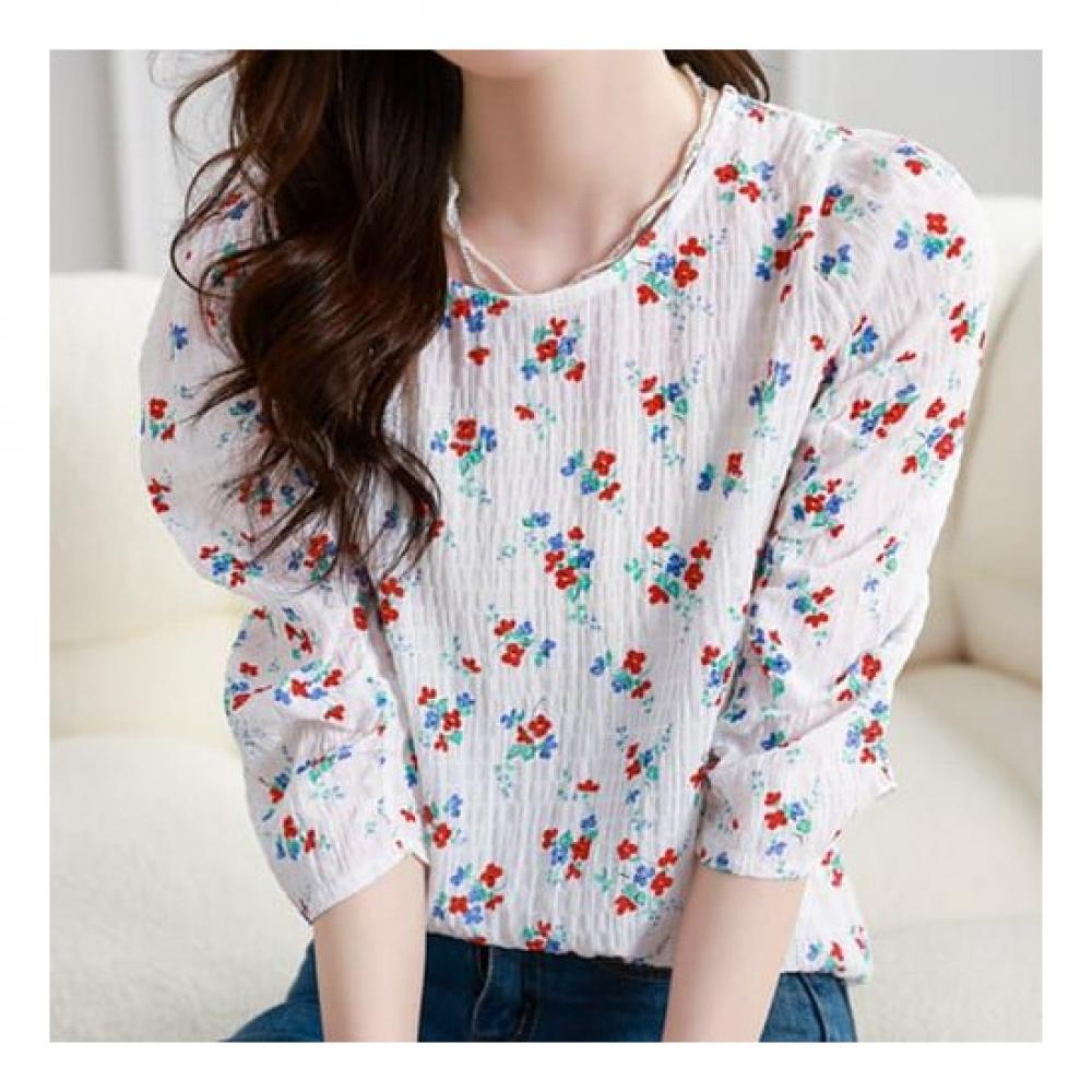 Navava 5 Sleeve Puff Floral Blouse Round Neck Nb2004