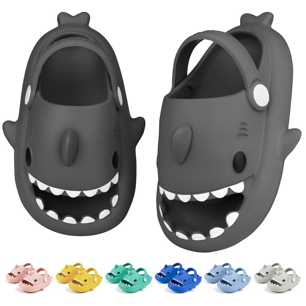 Fashion SmilePoP Kids Shark Slides Sandals Summer Slip-On Sandals Shower Beach Pool Anti-slip Slippers for Kids Girls ThickSole Slippers