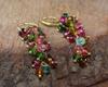 Multi Tourmaline Beads Cluster Earring, Natural Tourmaline Beads Gold Earring, Birthstone Jewelry, Handmade Earrings, Gift for Her