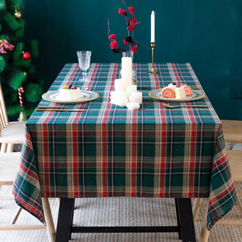 Christmas Decoration Home Table Cloth Retro Striped Plaid Cotton and Linen Restaurant Party Cover