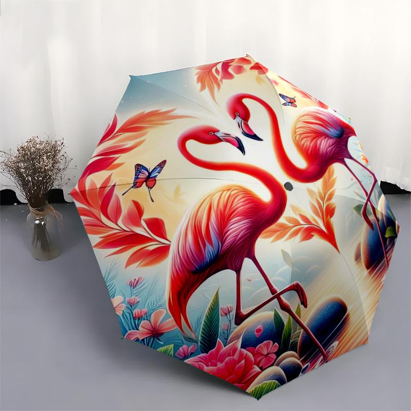 1pc Flamingo Heart Nature Scene Umbrella with Plastic Handle,Suitable for All Seasons Home Travel Outdoor UmbrellaDD405