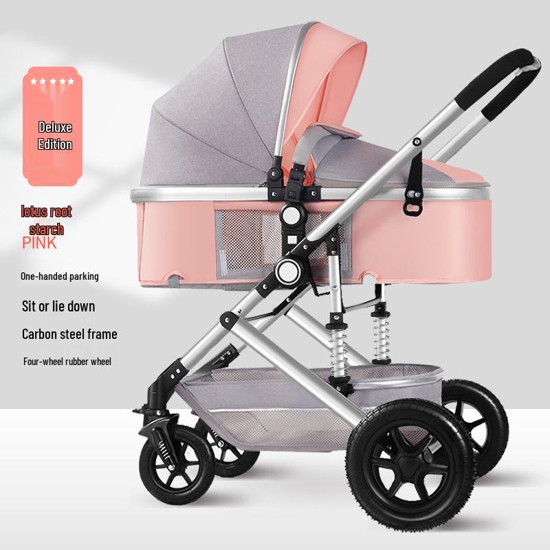 Легкая реверсивная детская коляска, складывание одним щелчком, высокая посадка, амортизация, всесезонная, четырехколесная детская коляска.