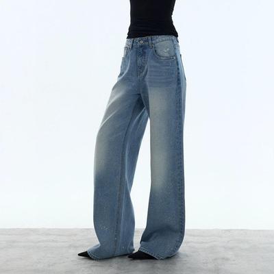Starry Sky Shiny Wide-Leg Slimming High-Waisted Denim Pants for Women - Flaw-Concealing, Leg-Lengthening Straight Fit