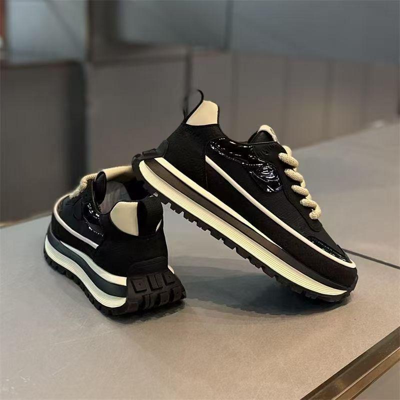 Wiosenne Męskie Modne Skórzane Buty Skate Niskie z Grubą Podeszwą - Styl Sportowy Casual