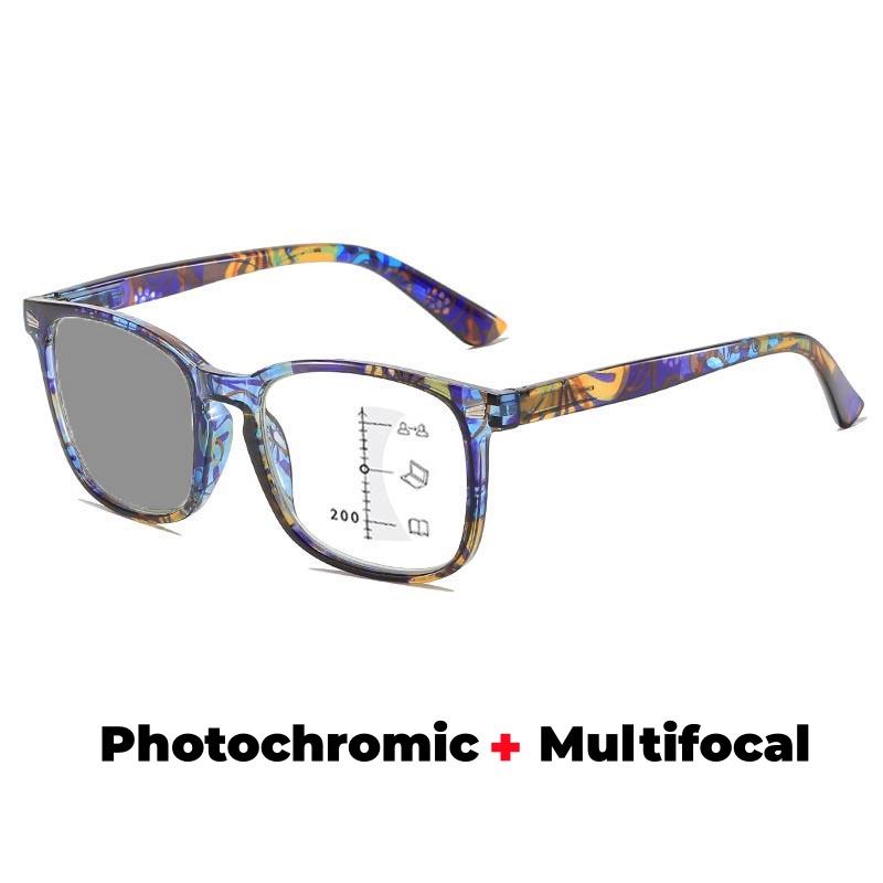 Photochromic Multifocal Reading Glasses for Women Anti Blue Light Far Sight Eyeglasses Ultra Light Spring Leg Presbyopia Glasses
