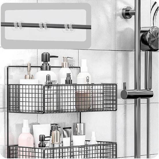 16 Pcs Shower Caddy Adhesive Replacement, No Drilling Shower Caddy Hooks, Adhesive Wall Hooks for Bathroom Storage Shelves and Kitchen Racks