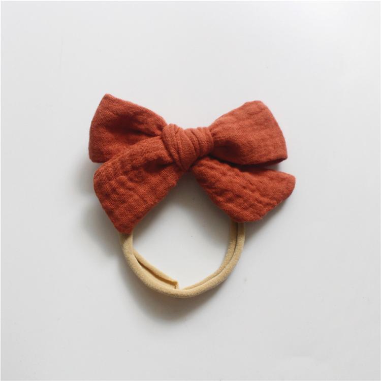 Gauze Bamboo Knotted Bowknot Baby Headbands Plain Color Cotton Muslin Newborn Hair Bows