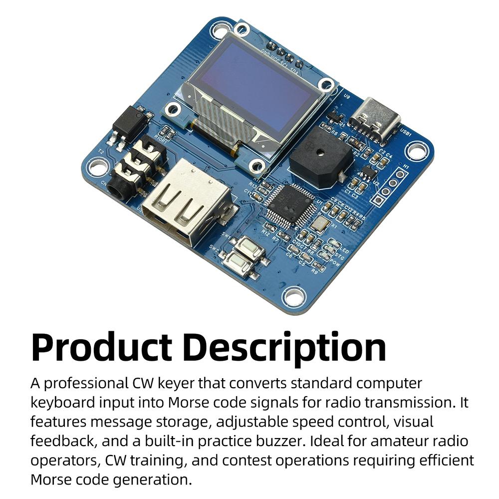 Ham Radio CW Practice Transmit Keyboard Morse Code Electronic Keyer Adjustable WPM Built-in Buzzer for Radio Communication Train