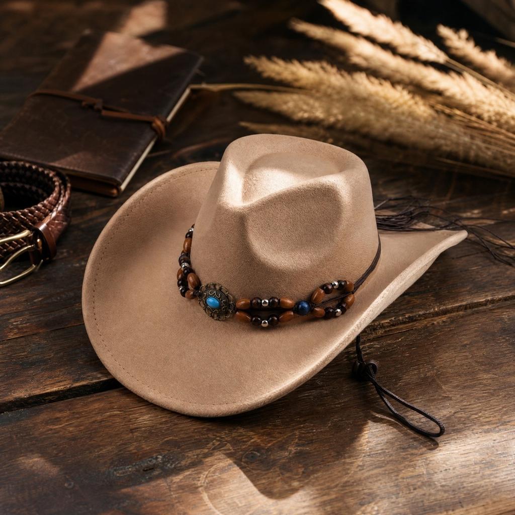 Women's Jazz Hat - Wide Velour Fedora with Two- Beads for Costume