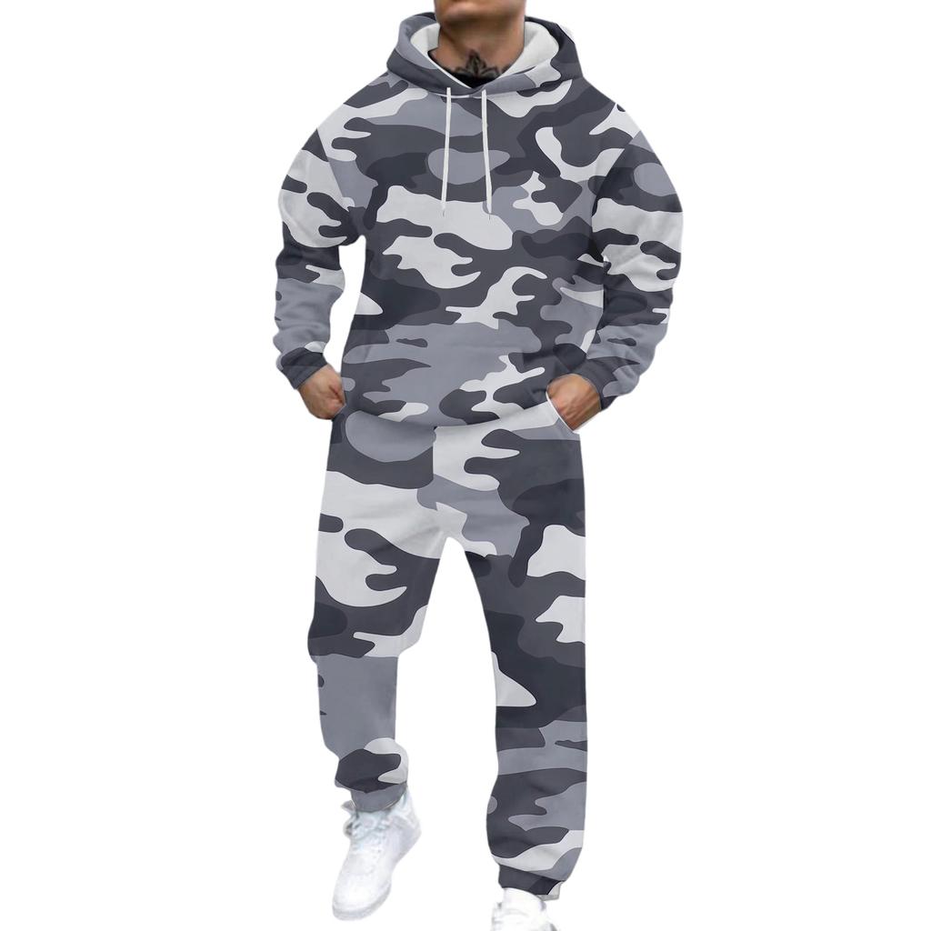Men's Casual And Personalized Printed Long-sleeved Hooded Sweatshirt, Men's Sports Sweatshirt And Sweatpants Two-piece Set