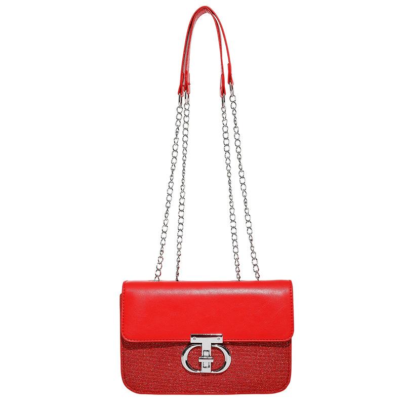 Solid Color Women's New Trendy Light Luxury Lock Fashionable Summer Chain Crossbody Shoulder Small Square Bag