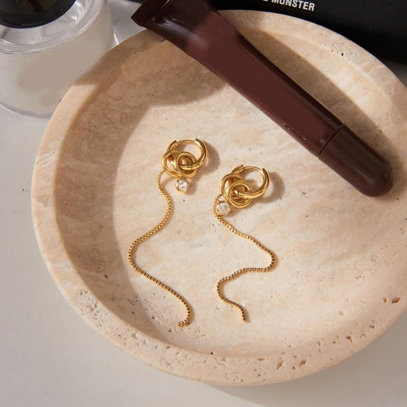 Stainless Steel Drop Earrings Featuring Zircon and Elegant Tassels Designs for Comfortable All Day Wear