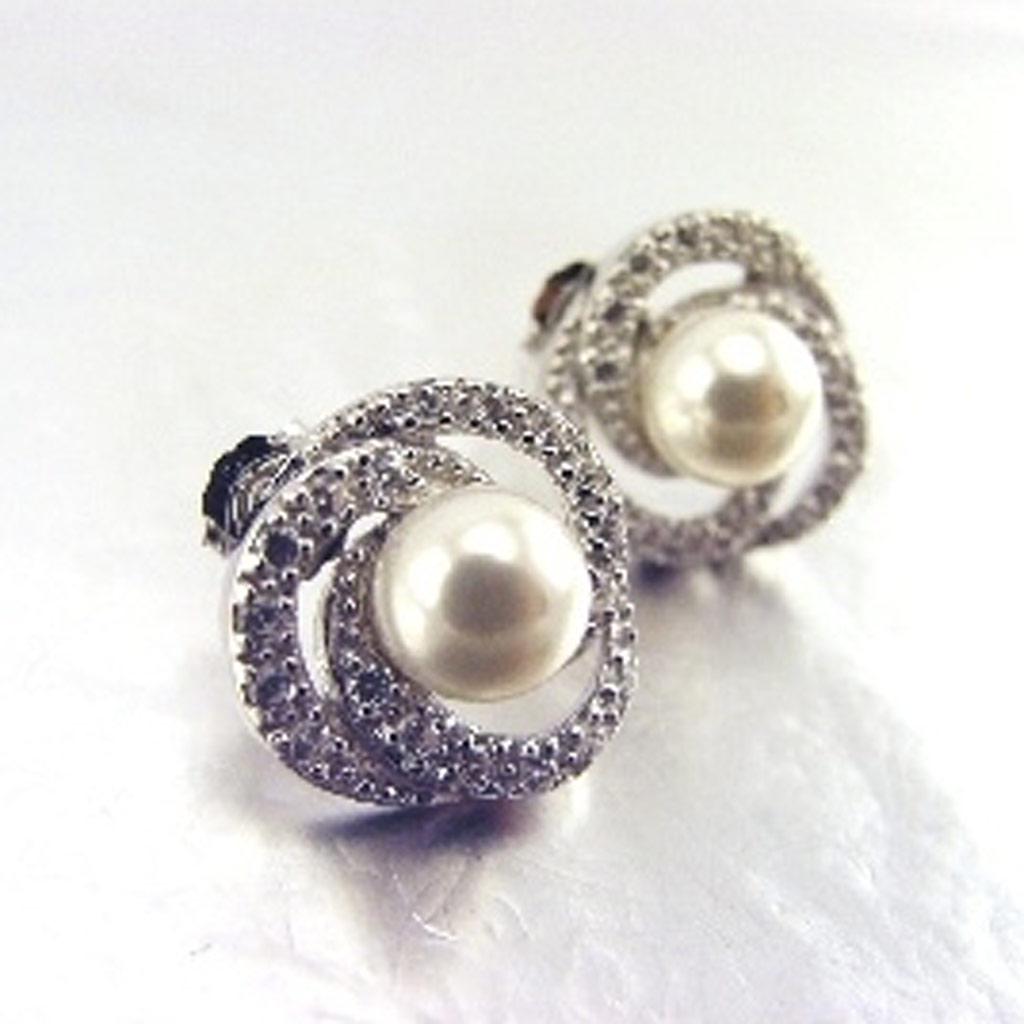 Les Trésors De Lily [C9395] - White/White 'Catherine' Silver Earrings