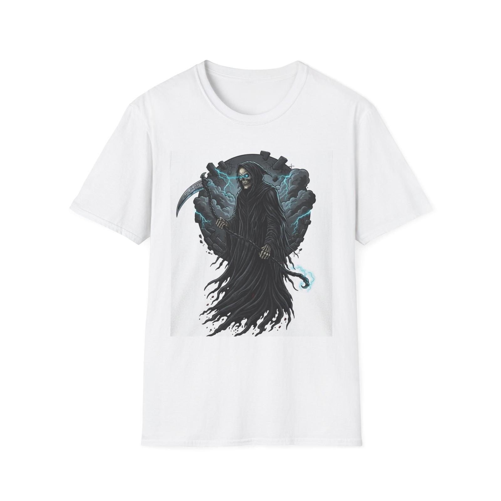 Grim Reaper Illustration T-Shirt | Dark Skull Scythe Design S