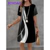 Vintage Black White Checkered Pattern Print Womens Dress New Summer Casual A-Line Dress Women Short Sleeve Loose Mini Dress