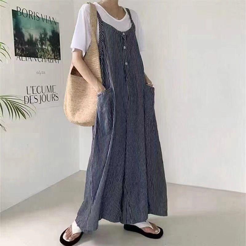 

Korean-Style Striped Loose Wide Leg Casual Trousers Sling Blue M