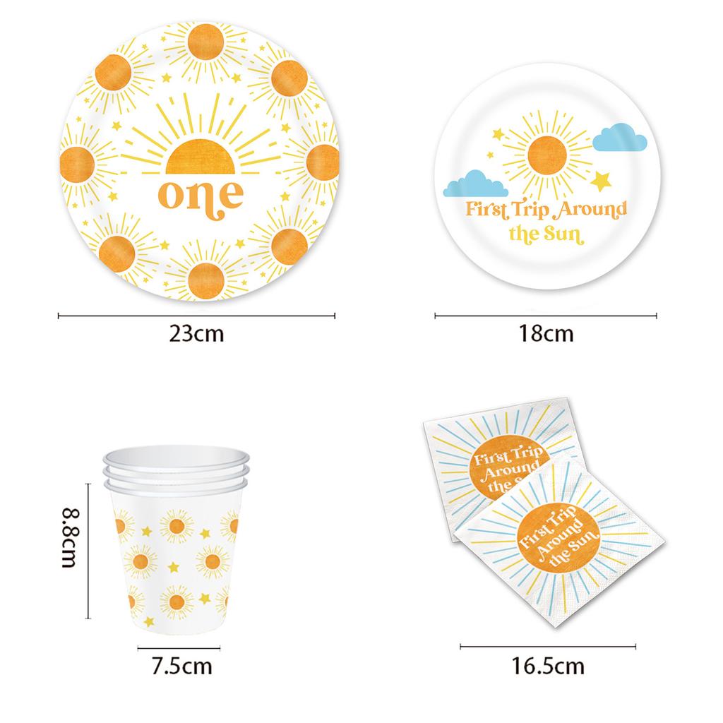 Sun Themed Party Tableware Paper Plates Tissue Paper Cups Birthday Supplies, Bohemian Disposable Birthday Parties