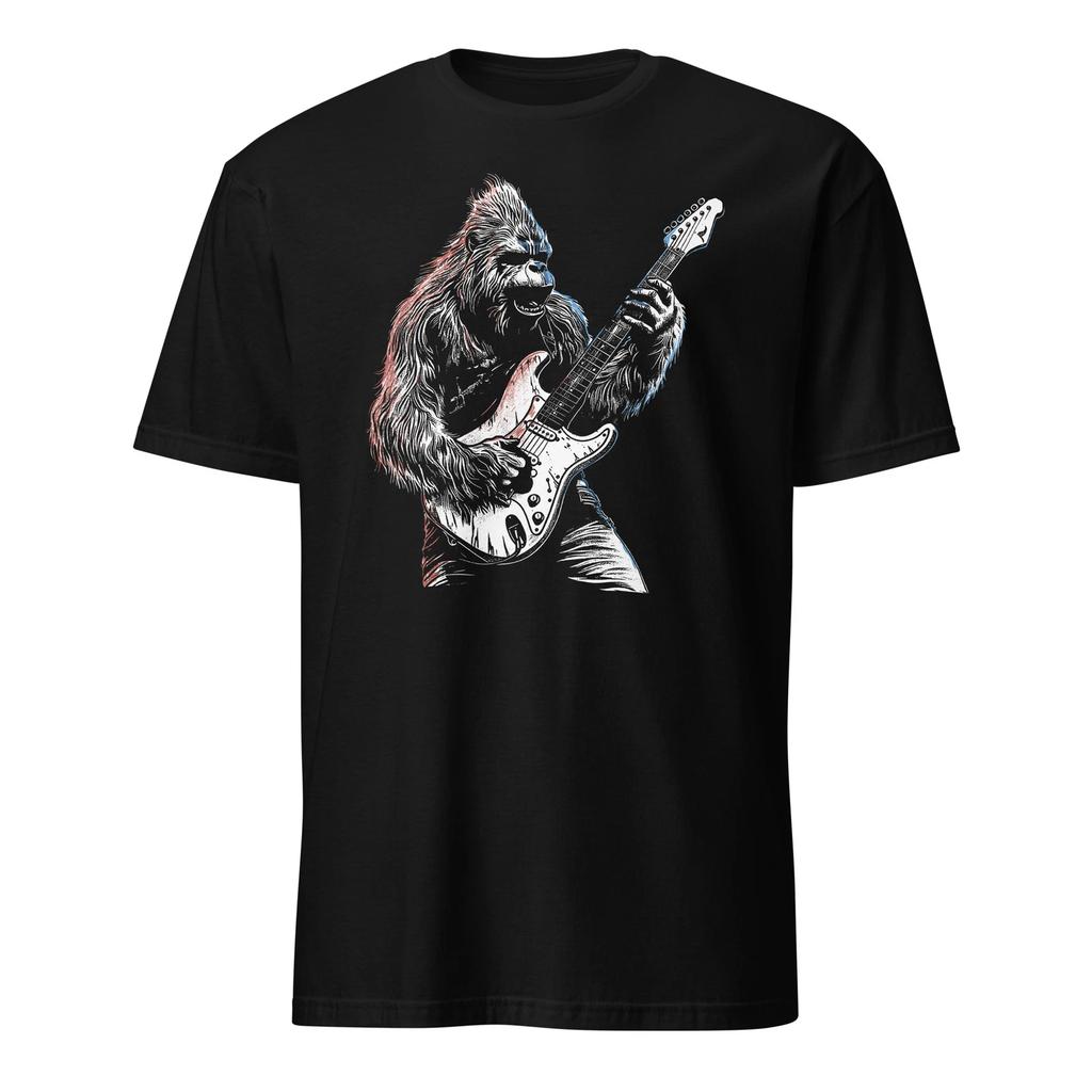 Bigfoot Guitar Shirt Rock N Roll Sasquatch Playing Guitar T-Shirt Size S-3XL Tee