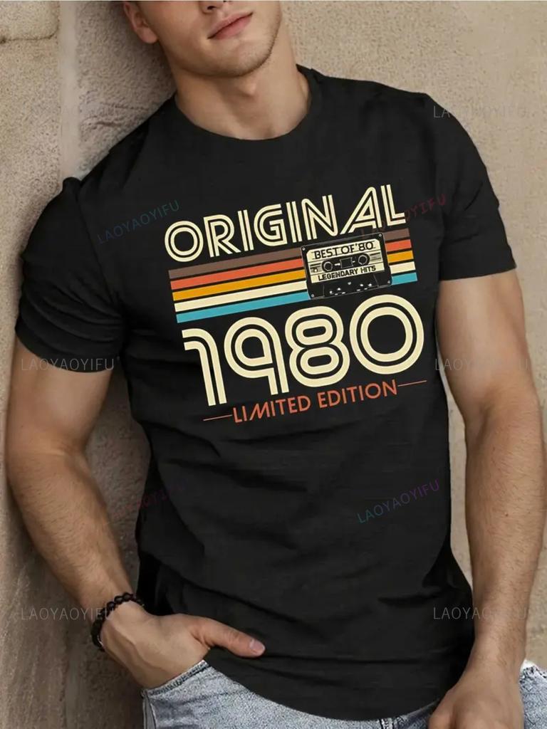 Mens 80s Retro Cassette Tape VHS Print TShirt Vintage 1980 Limited Edition Design Soft Round Neck Short Sleeve Casual Shir