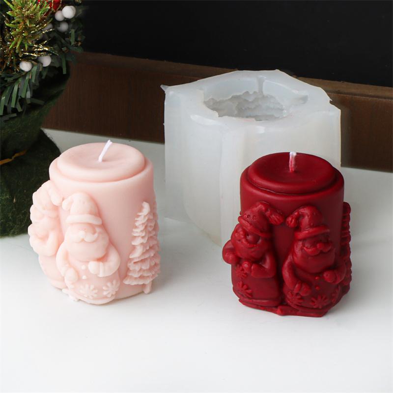 Christmas Silicone Candle Mold Santa Claus  Christmas Tree Cylinder Shape DIY Aromatherapy Candle Mold Gypsum Home Decoration
