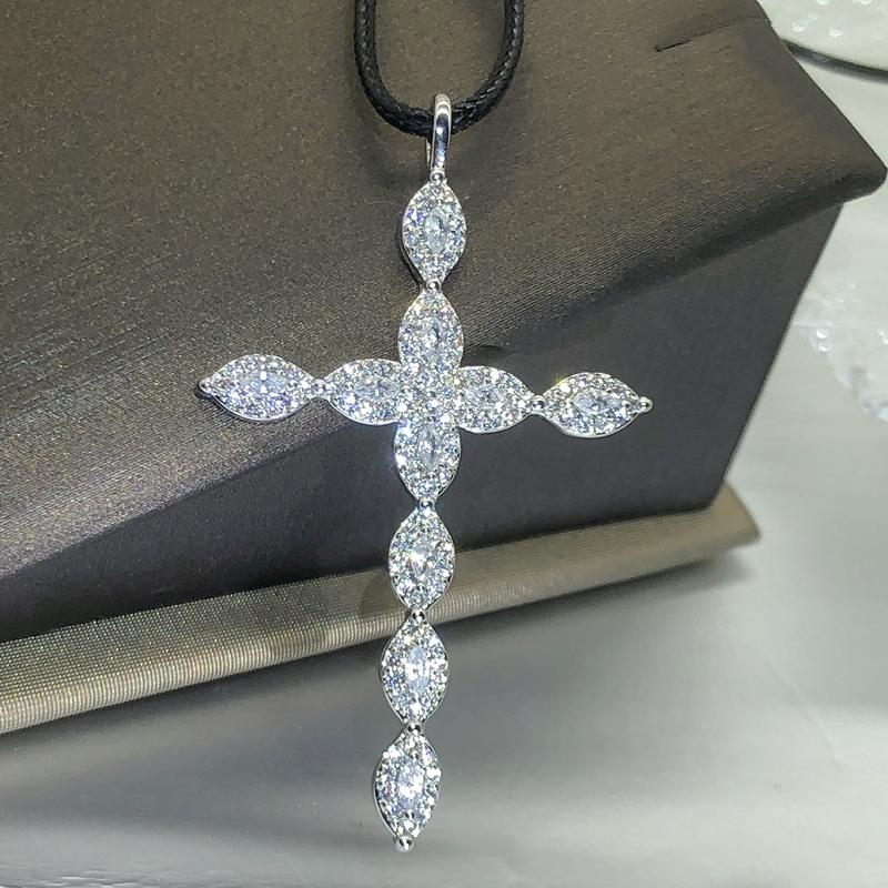 

925 Sterling Silver Necklace 18 Inch Shiny Crystal Elegant Cross Pendant For Women High Quality Fashion Jewelry Valentine s Gift