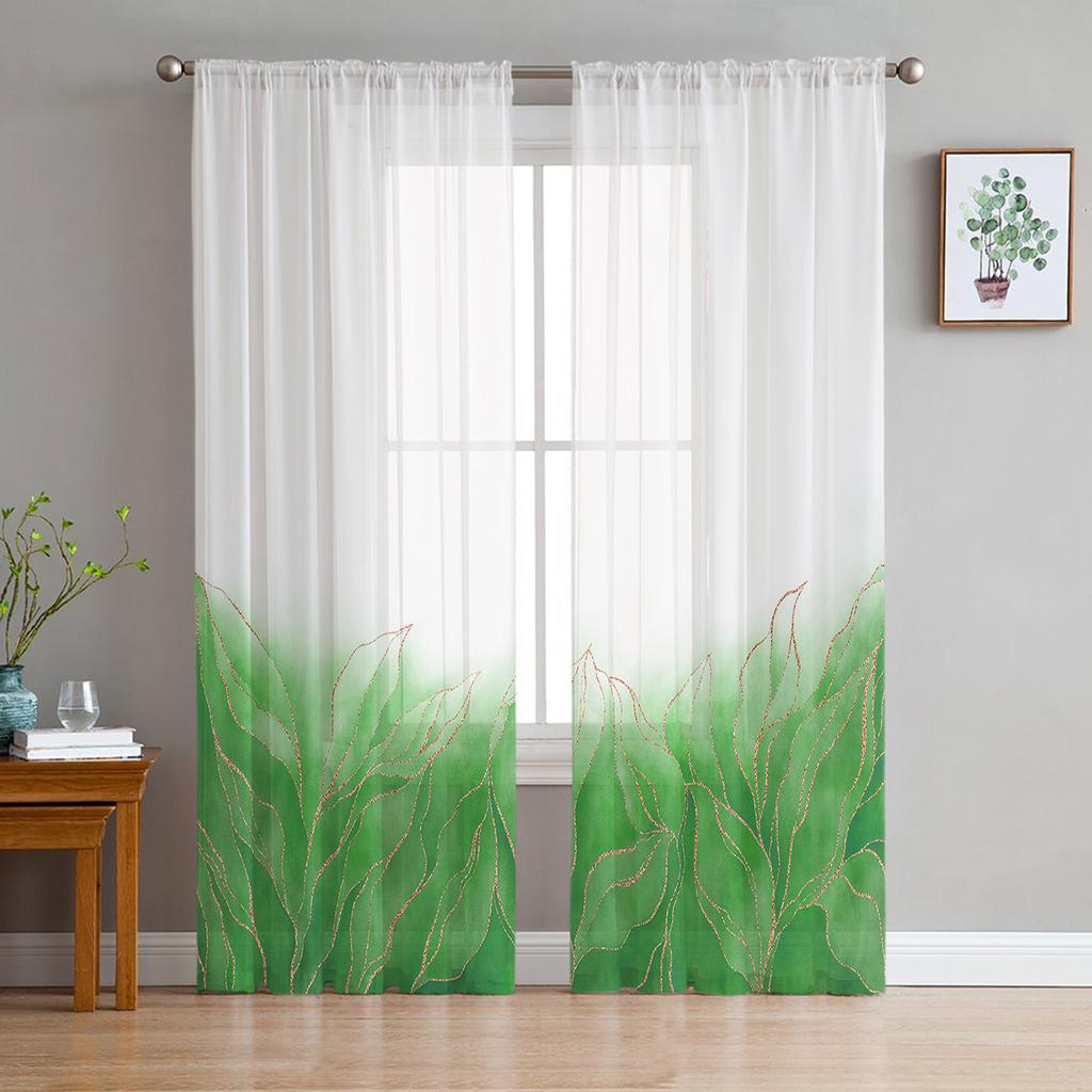 Cortinas transparentes de estilo marroquí para dormitorio juvenil, cortinas verdes para estudio, cocina, sala de estar, decoración navideña, cortinas de tul