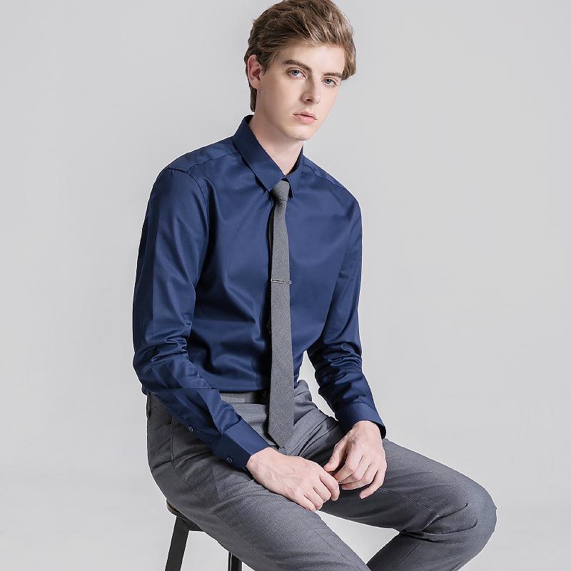 Męska koszula z długim rękawem z włókna bambusowego w jednolitym kolorze, niegniotąca się, elastyczna, biała - biznesowa casualowa i przeciwzmarszczkowa