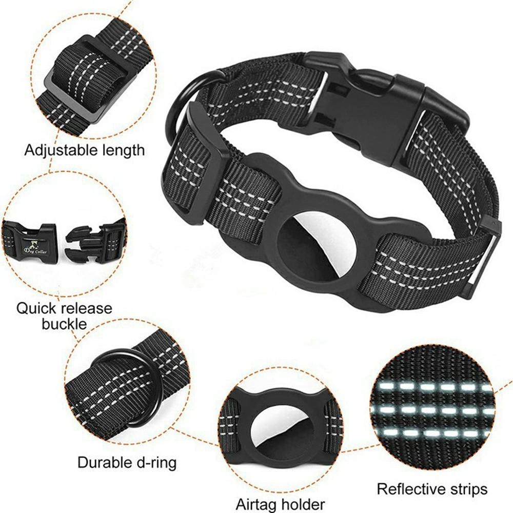 Reflective Nylon Pet Dog Collar for AirTag Bluetooth-compatible Tracker Silicone Case,Size: M