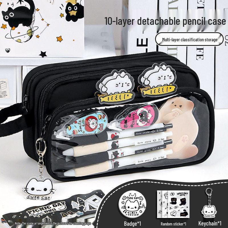 Little Black Cat Stationery Gift Set: Cute Cartoon Pencil Case for Children s Day