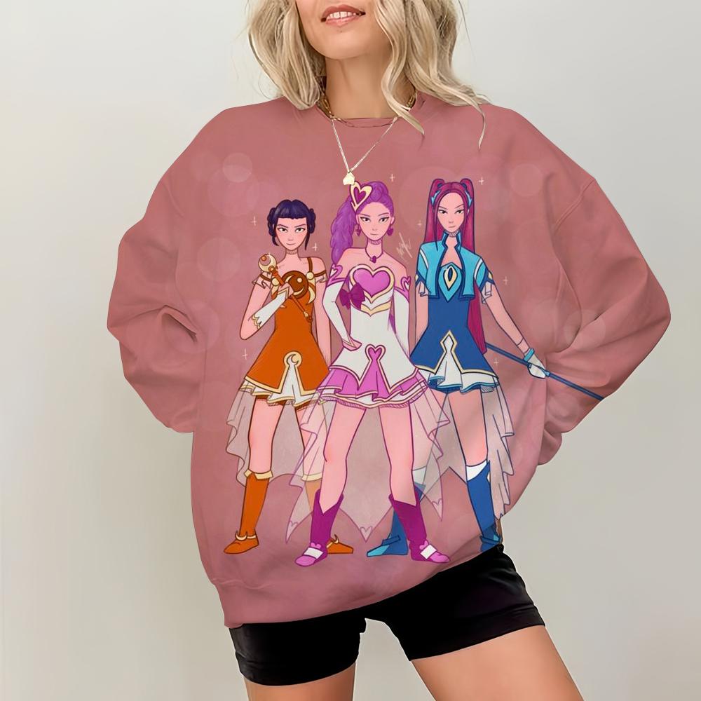 KPop Demon Hunters Print Pullover Sweatshirts Casual Long Sleeve Crew Neck Sweatshirts Fall Winter Women's Clothing