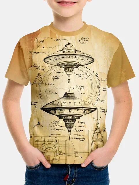 2024 Summer Boys T Shirts Cartoon Universe Astronaut Planets Children's Clothing Fashion T Shirts Baby Boys Tops Tees Clothes
