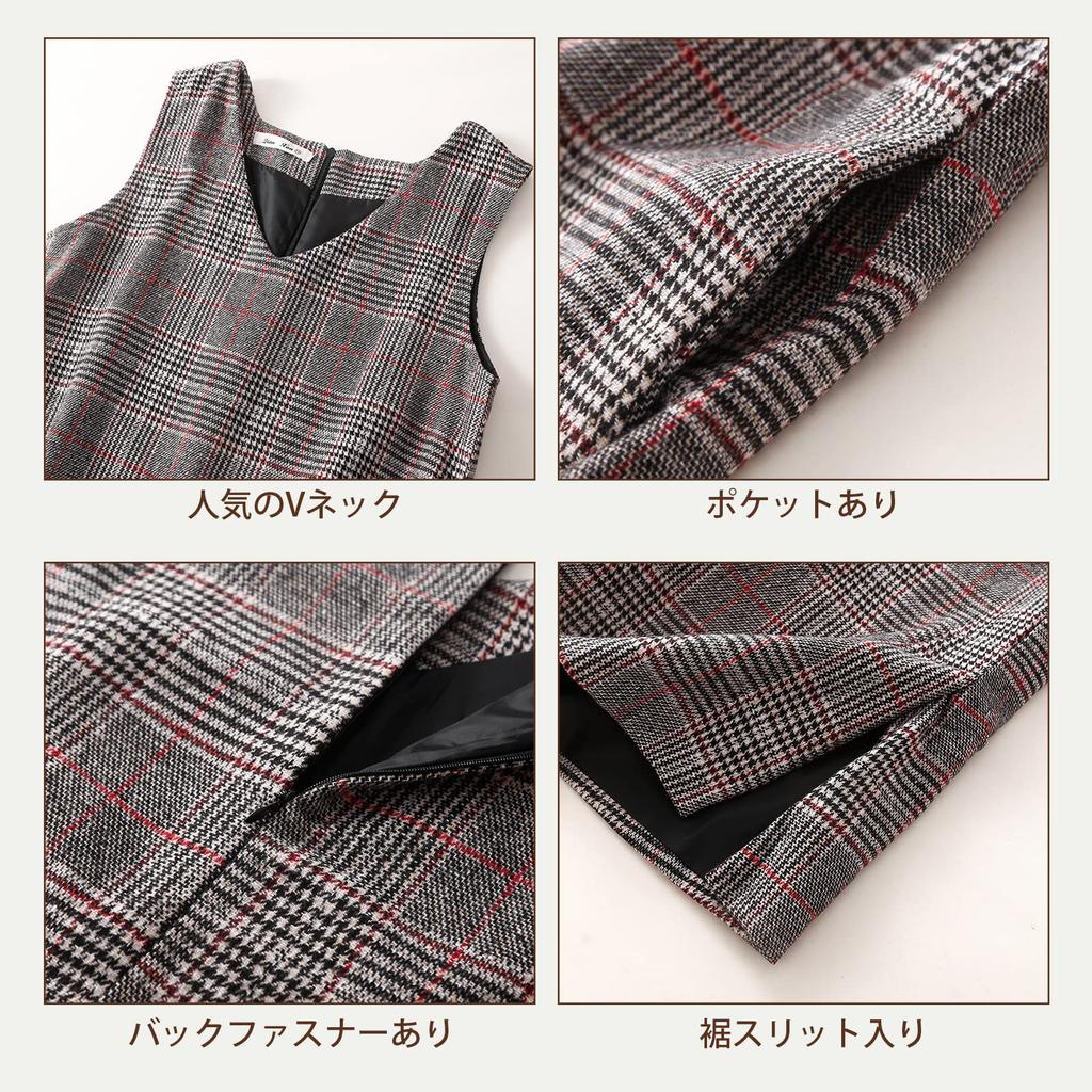 YOMORIO Houndstooth Check Perfect for Size XL Women's Spring/Autumn Dress, Sleeveless, V-Neck, Knee-Length, Stylish, Pattern, Simple, Casual,
