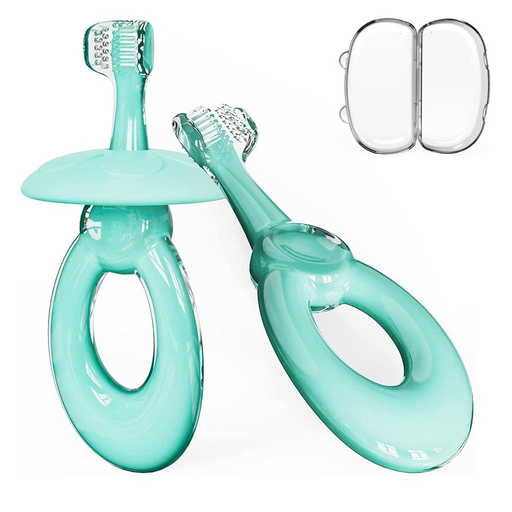 Baby Toothbrush Toddler Toothbrush for Age 0-5 Years Old, BPA Free Silicone Infant Toothbrush for Baby Gum Care with Baffle To Prevent Swallowing