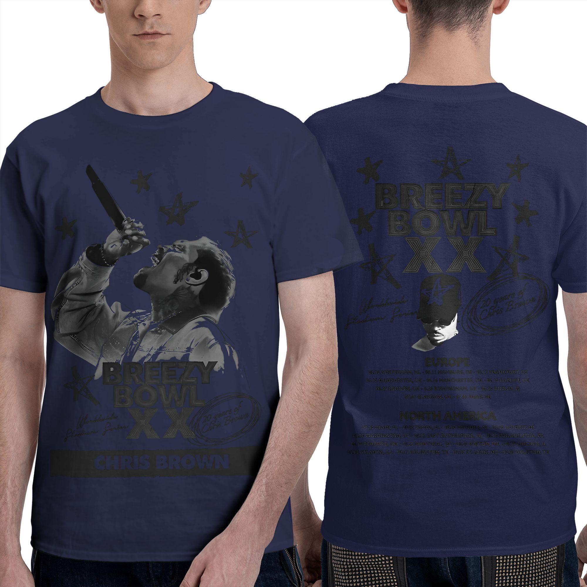 

Забавные рэперские футболки Криса Брауна для мужчин, хлопковая футболка с круглым вырезом, футболка с коротким рукавом Breezy Bowl XX Tour, одежда 4XL 5XL 6XL 4XL