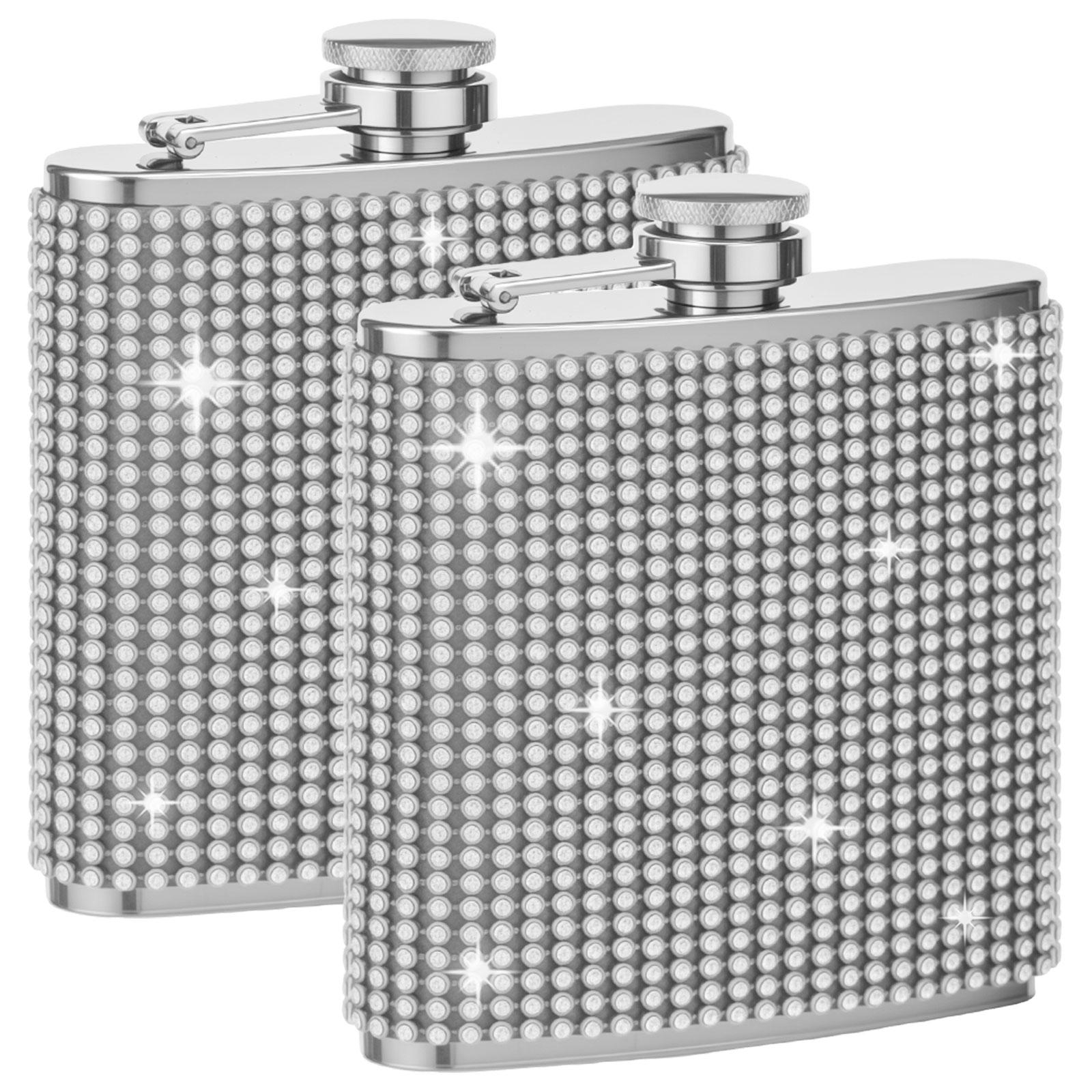 2 Pcs Diamond Hip Flask 6 oz Glitter Bling Pocket Decorative Flask 304 Stainless Steel Wine Pot Portable Flask for Wine Drinking