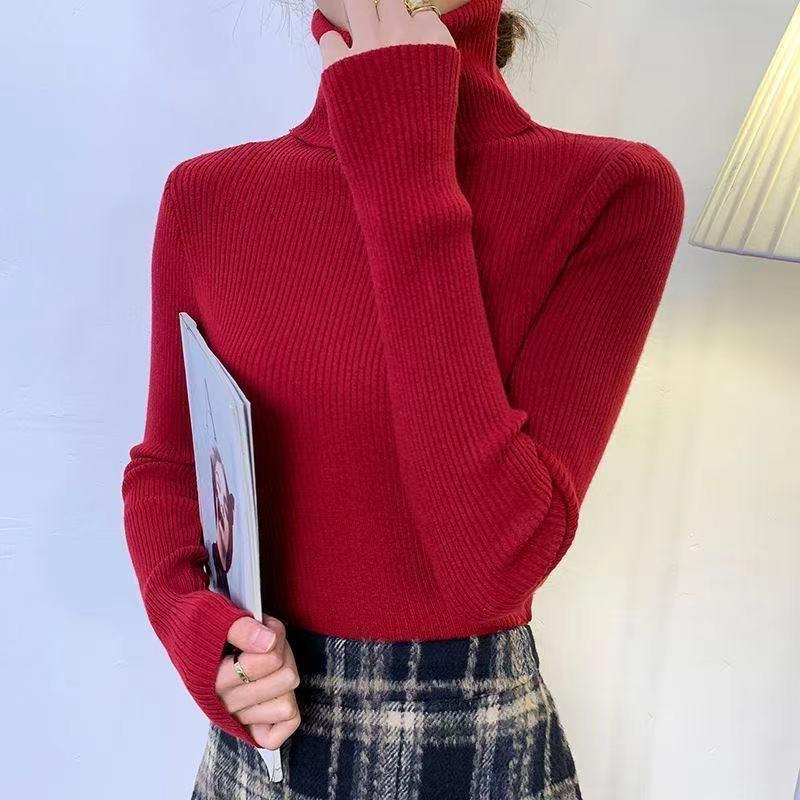 All-in-one Knitted Bottom Wear Women's High Neck Long Sleeve Autumn and Winter New Slim-fit Pullover Sweater Sweater Temperament Tight Top