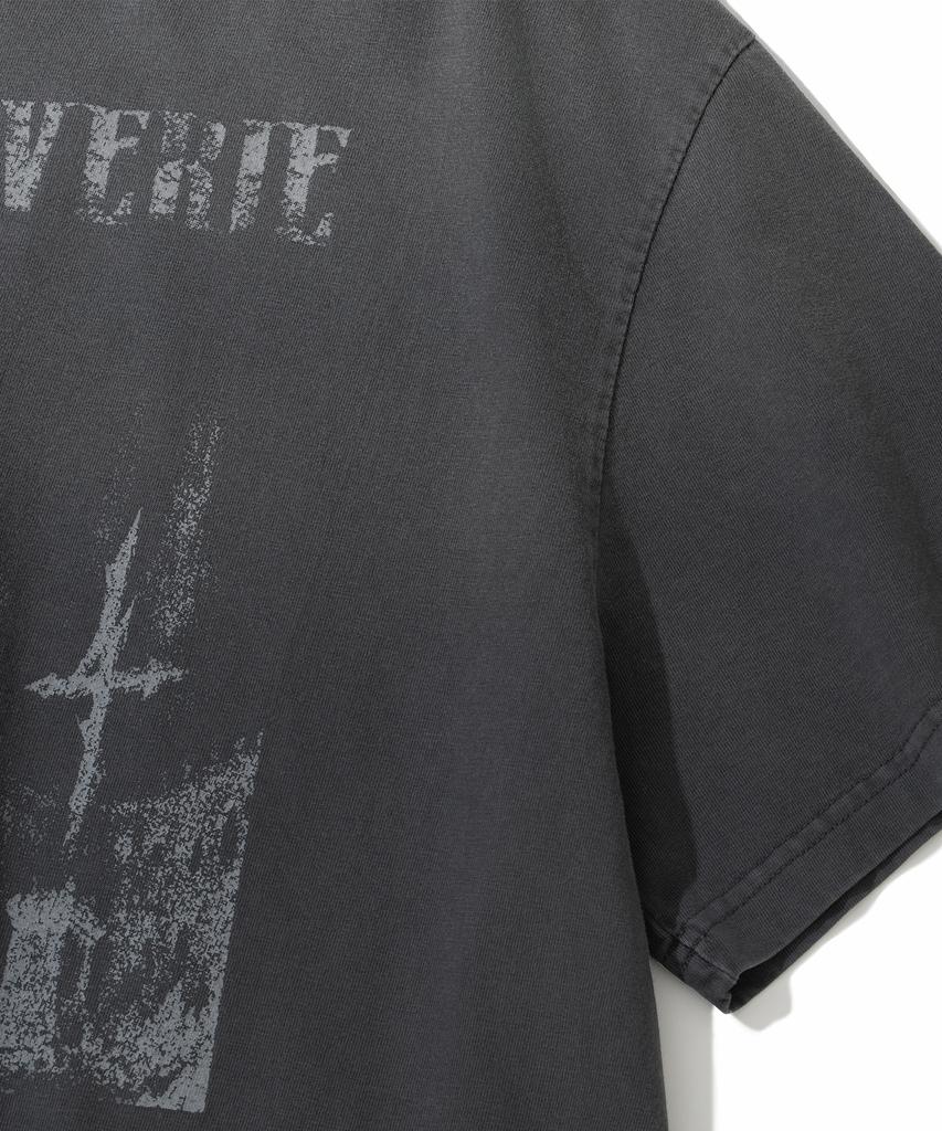 NOT4NERD Triple Sanctuary Bleach Washed Loose Cropped T-Shirts - Charcoal