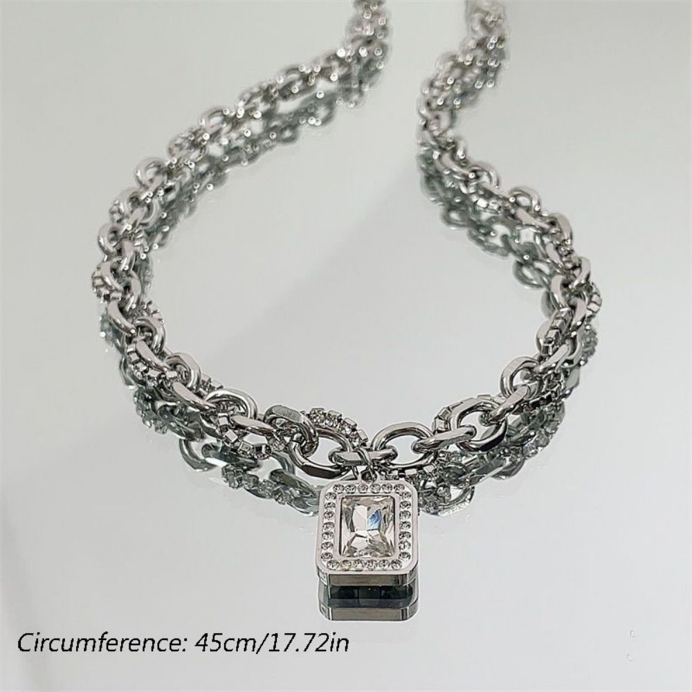 Trendy Stainless Steel Necklace Geometry Choker Chain Rhinestones Geometry Necklace Men