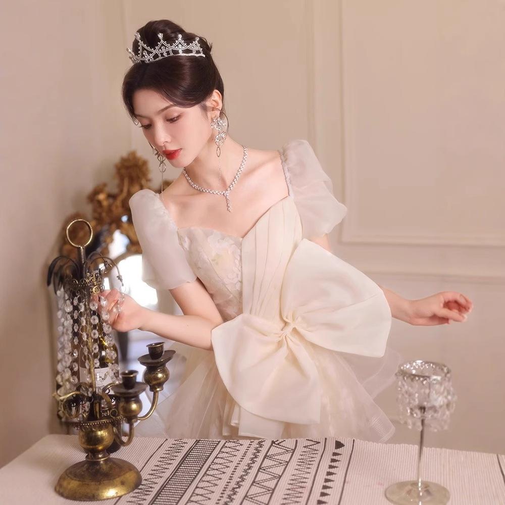 Temperament Evening Dress Host 1011 New Square Collar Dress Birthday Party Princess Dress Champagne Fairy