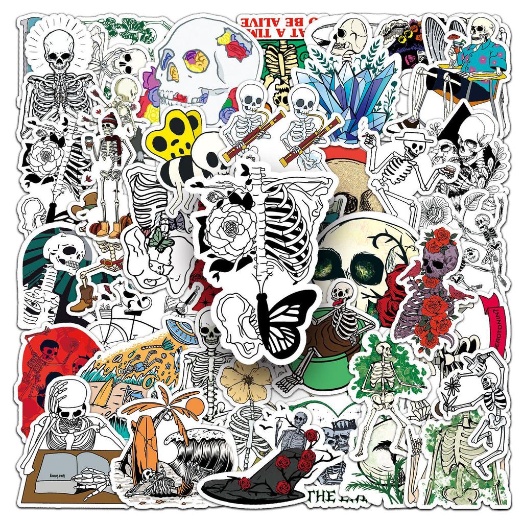 50 Artistic Skull Stickers for Skateboards, Luggage, Laptops, Cars, and Motorcycles