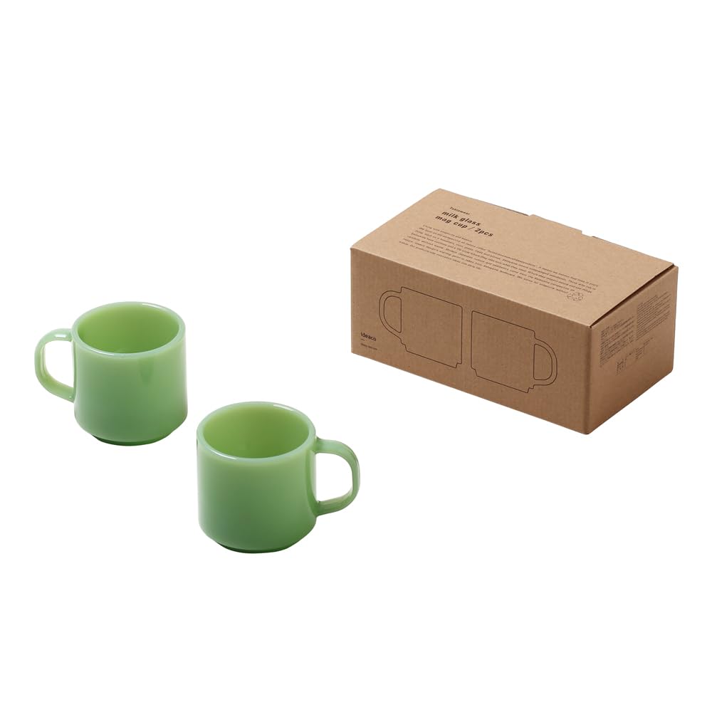 

ideaco Milk Glass Heat-Resistant Cup, 280ml, 8.8cm Diameter x 8.5cm Height x 12cm Width, Milk Glass Mug Cup / 2-Piece Jade Set