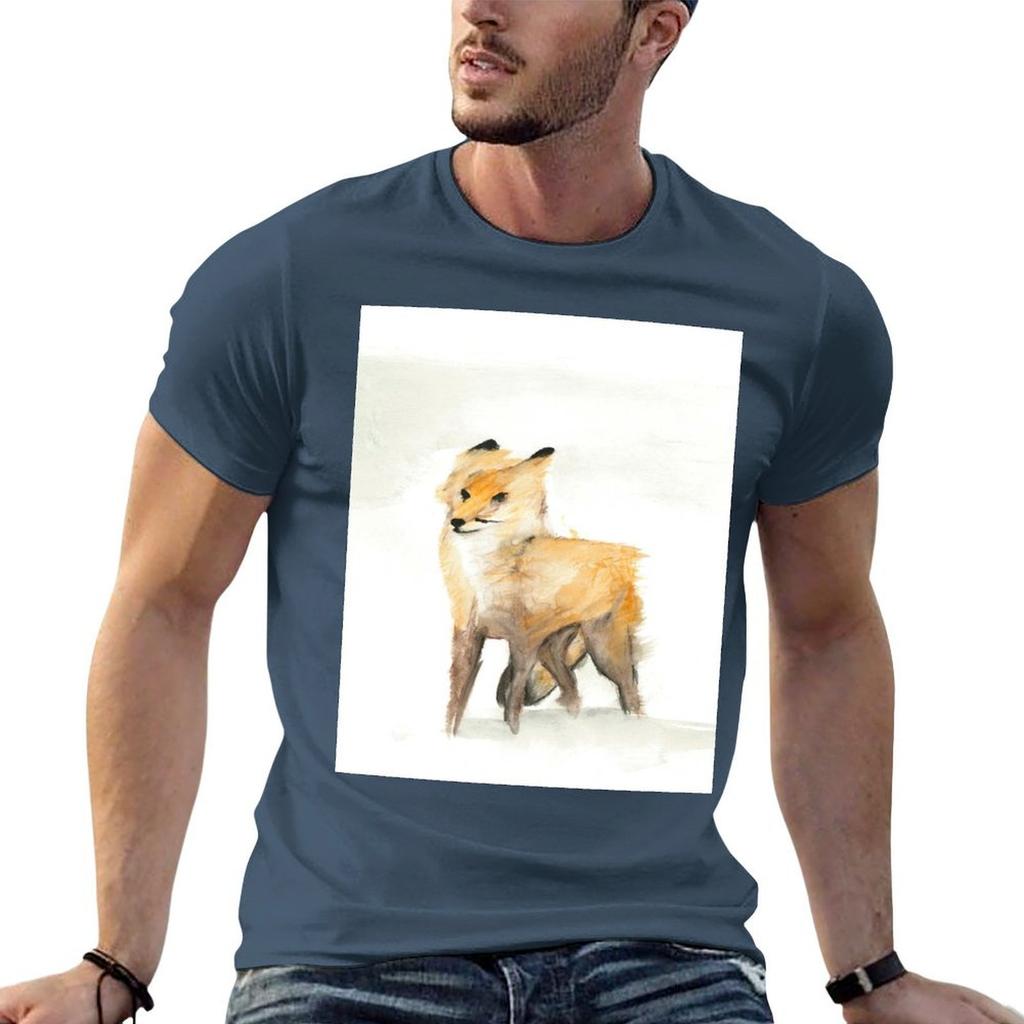 Wimdy Fox Watercolour Painting TShirt Big Size Short Sleeve Tee for Unisex