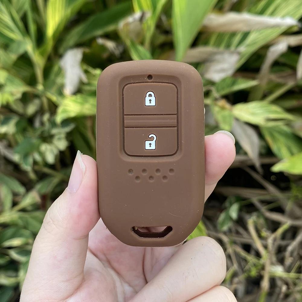 

2Button Silicone Car Key Cover Case Skin Protection Rubber Shell Holder for Honda Vezel City Civic Jazz CRV Crider HRV Fit Freed коричневий