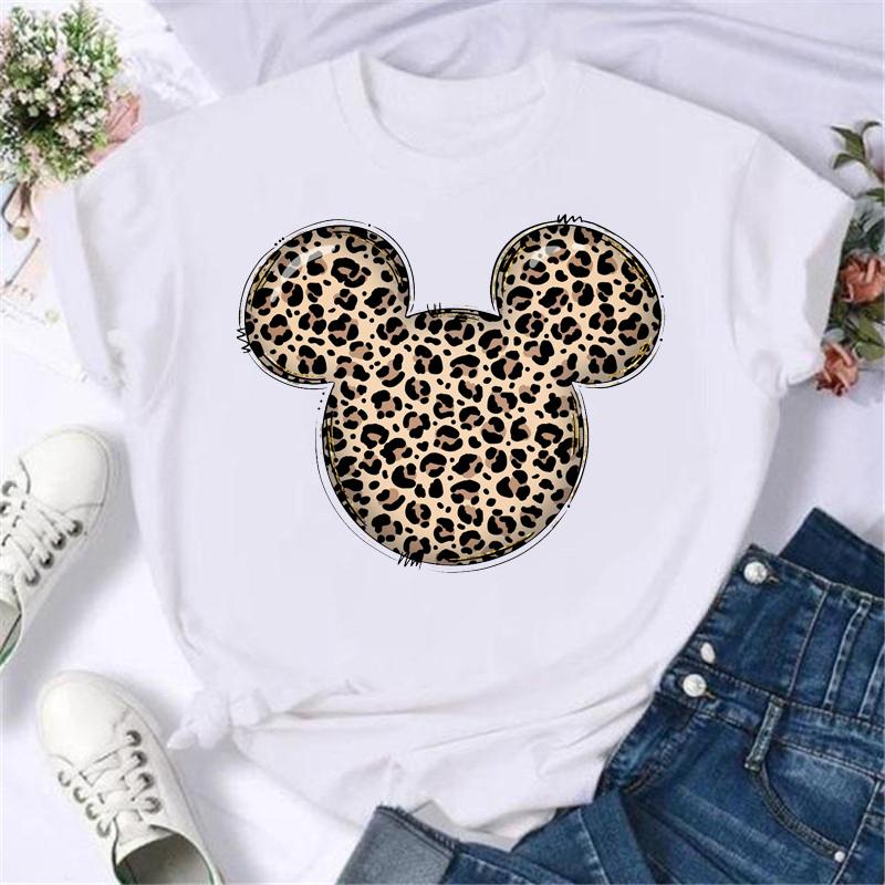 Unisex Mickey Mouse Fashion Leopard Minnie Head T Shirt T-shirt Cartoon Graphic Print Tshirt Streetwear Tops Clothing